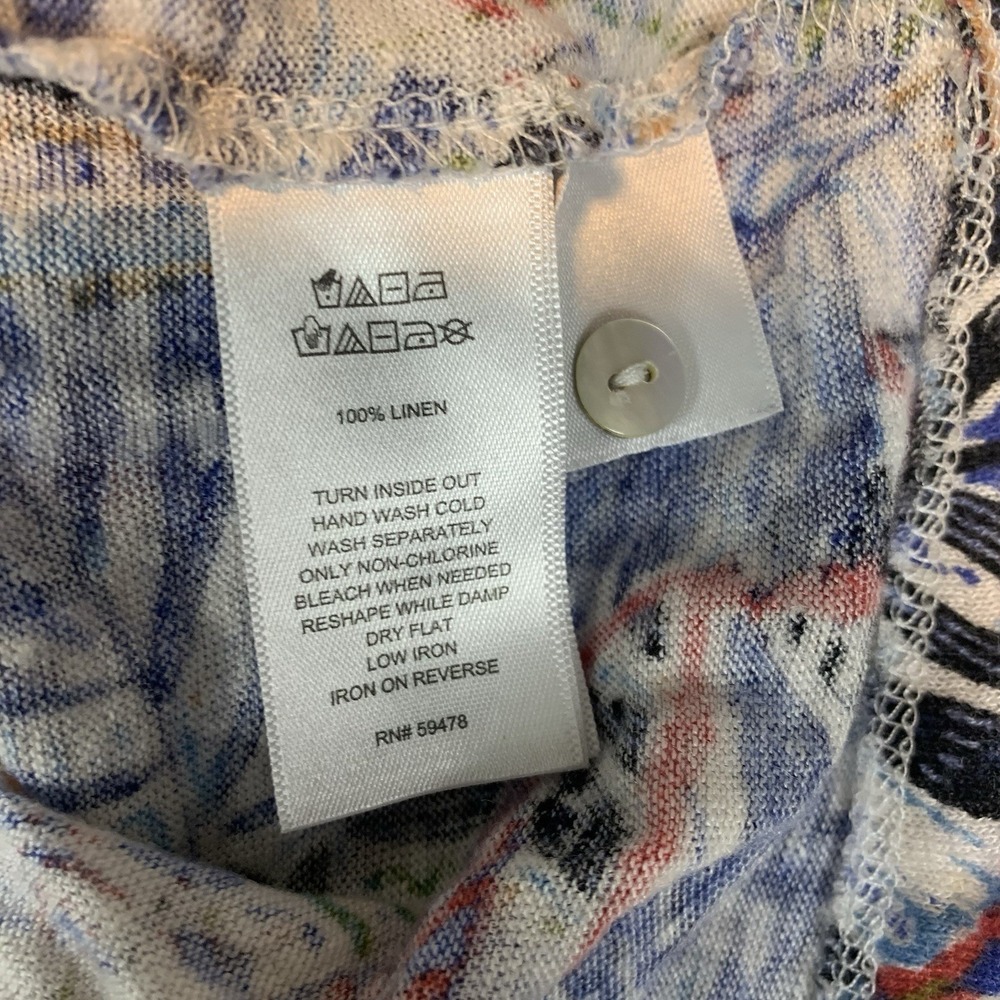 C&C California Top Large 100% Linen Button Back Cap Sleeve Tropical Boho Coastal - Picture 5 of 7